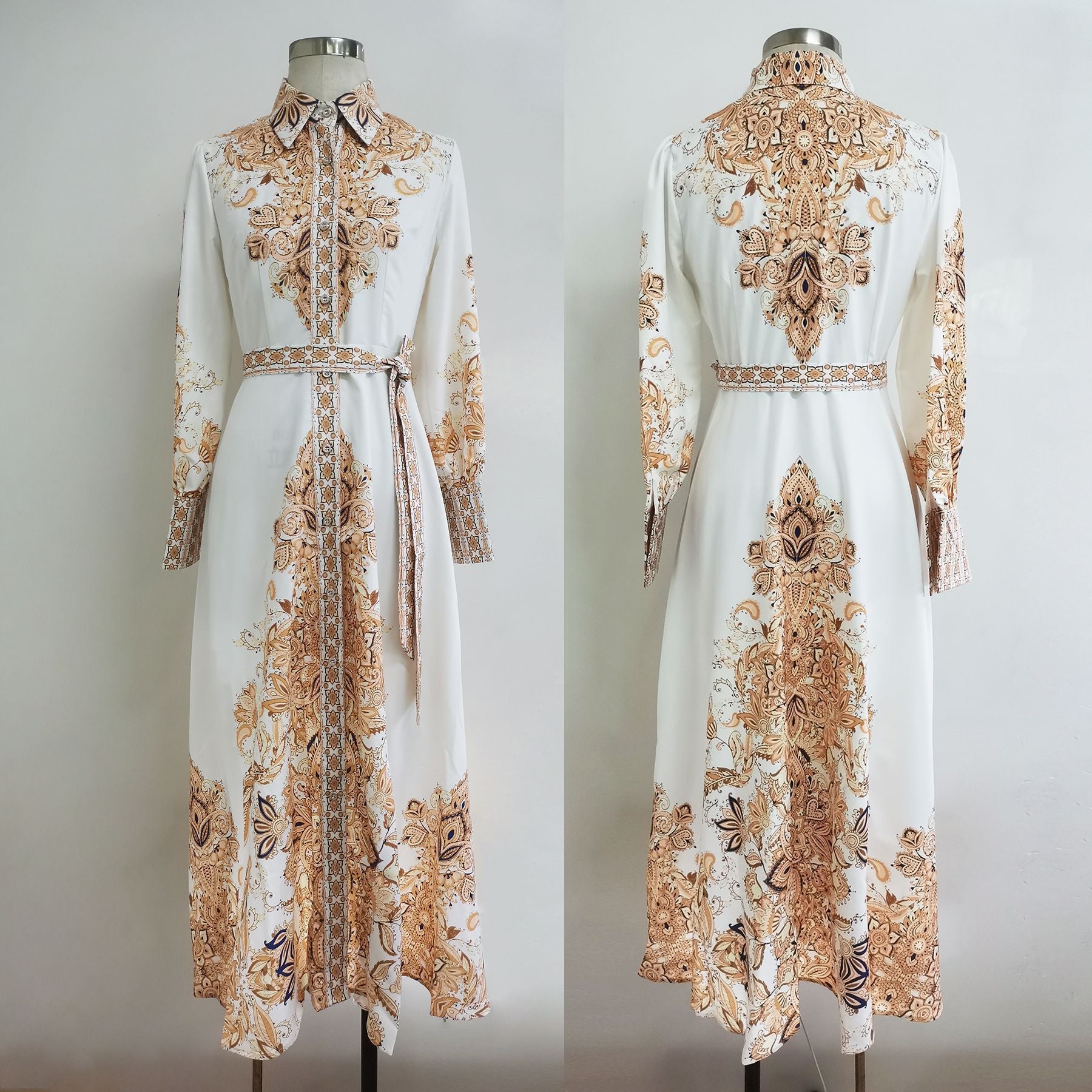 Elegant Arabic Print Swing Dress for Muslim Women